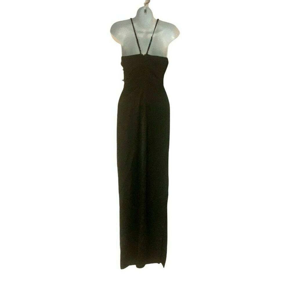 Laundry Shelli Segal Satin Slitted Evening Gown Black Formal Maxi Slip Dress - Picture 5 of 10